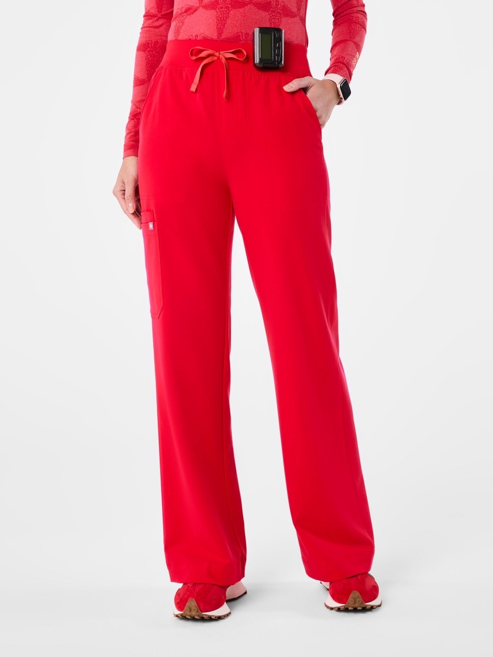 Figs Pop Red Isabel High-Rise Wide-Leg Scrub Pant